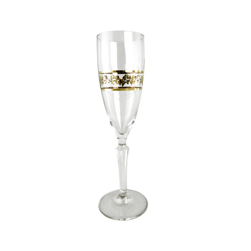 8.5 Inch Clear Crystal Wine Glasses with Gold Filigree Design, Set of 6