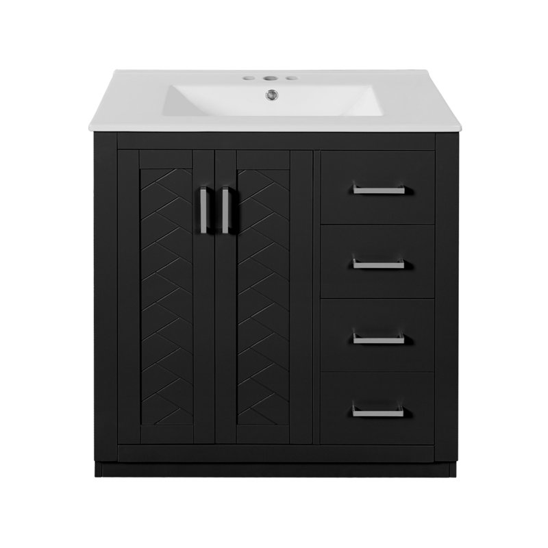 Ensemble de meuble-lavabo autonome 30 po avec lavabo en céramique et cadre en bois massif noir