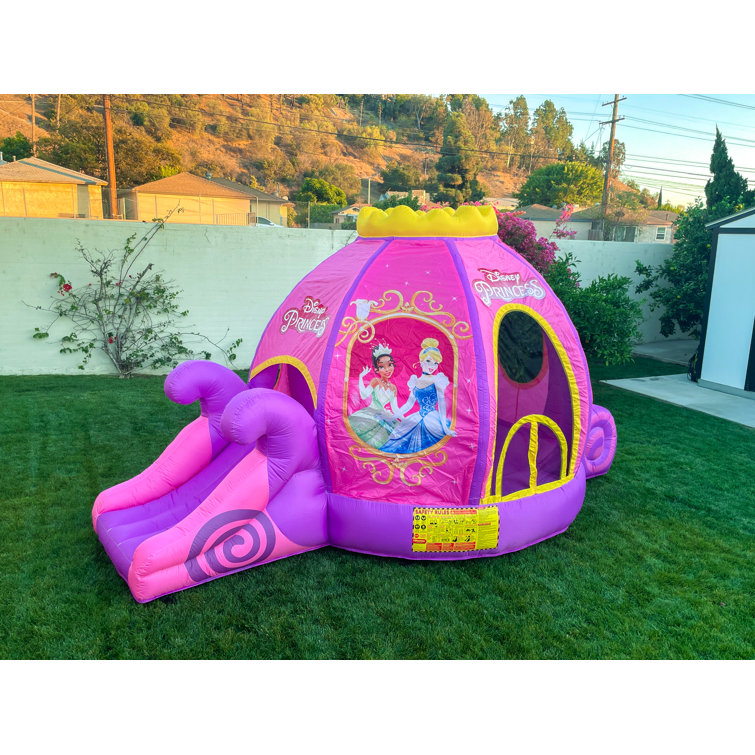 Disney Princess Carriage Inflatable Outdoor Bounce House with Slide and Ball Pit - Plus Heavy Duty Air Blower with GFCI - Kids Aged 3-8