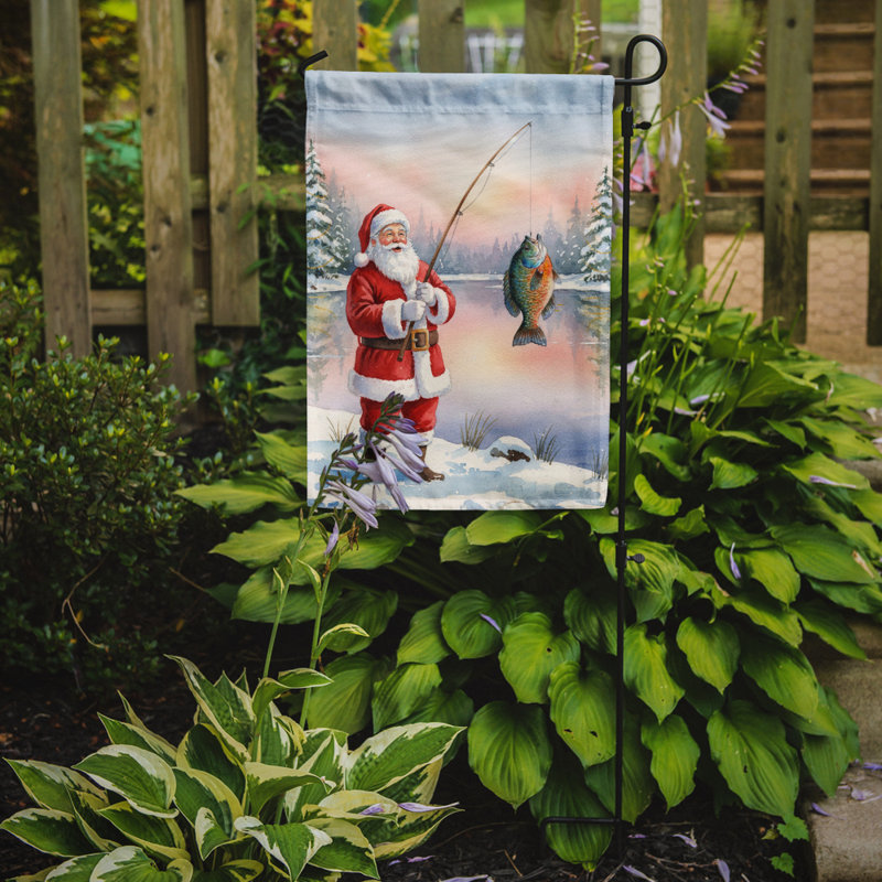 Pêche au père Noël avec le drapeau du jardin de Noël Bluegill, Taille du jardin, Pêche au père Noël avec des branchies