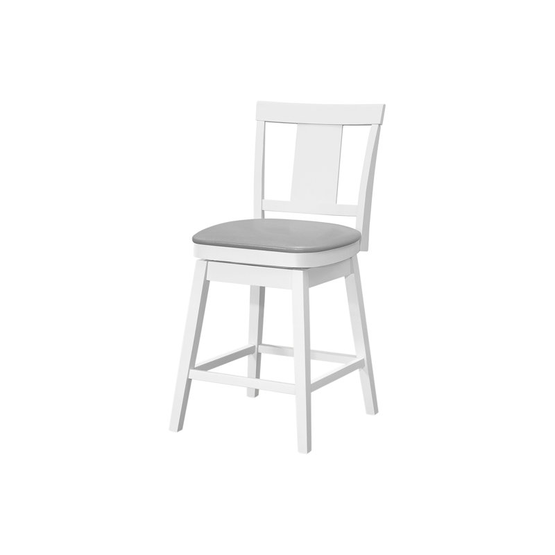 Tabouret de bar, ensemble de 2, pivotant, hauteur de comptoir, cuisine, bois blanc, aspect cuir gris, transitionnel