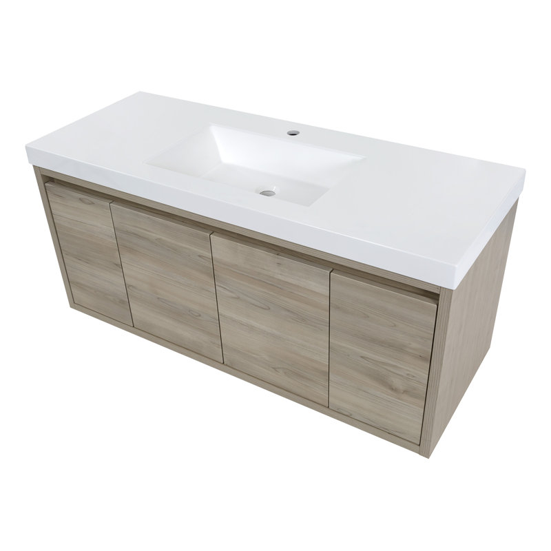 48.5" Wall-Mounted Single Bathroom Vanity With Cultured Marble Top, Sable