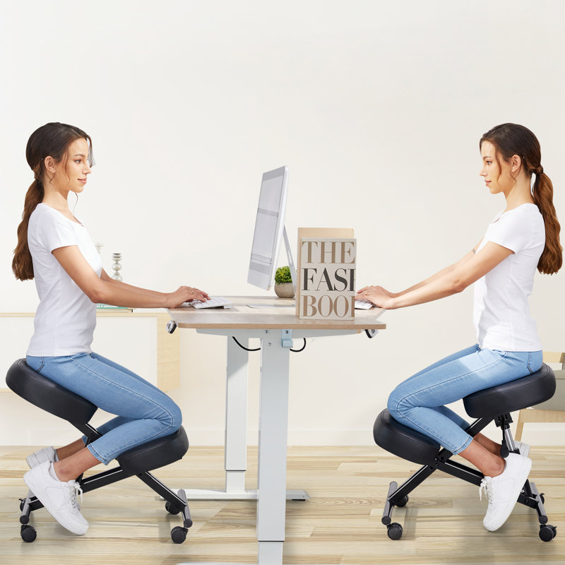 Fauteuil ergonomique à genoux pour le bureau - Tabouret réglable en similicuir - Coussins en mousse moulée épais et confortables - Roulettes coulissantes et roulettes à frein