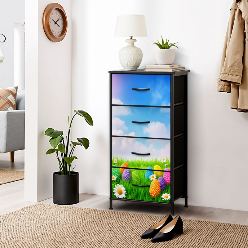 4 Drawer Dresser for Bedroom, Narrow Chest of Drawers, Wooden Top and Study Iron Frame 18"x37.5"-(WxH)