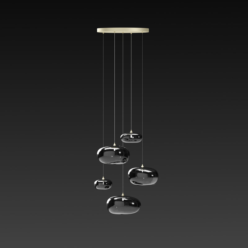Ensemble de 5 luminaires suspendus Kloud, Noir, 105", Gris