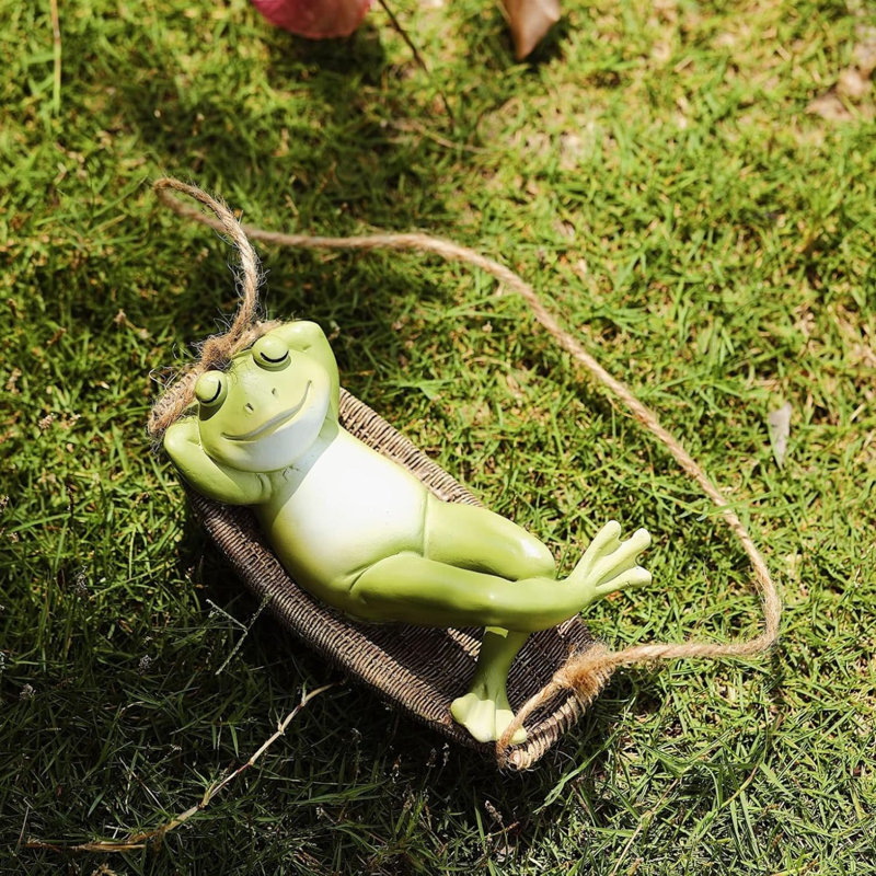 Hanging Sleeping Frog Statue Resin Garden Swing Decor