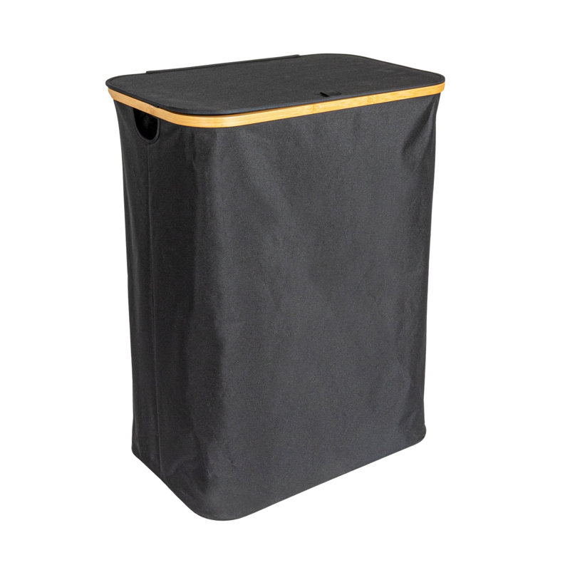 Black Polyester Rectangular Upright Hamper with Flip Top Lid