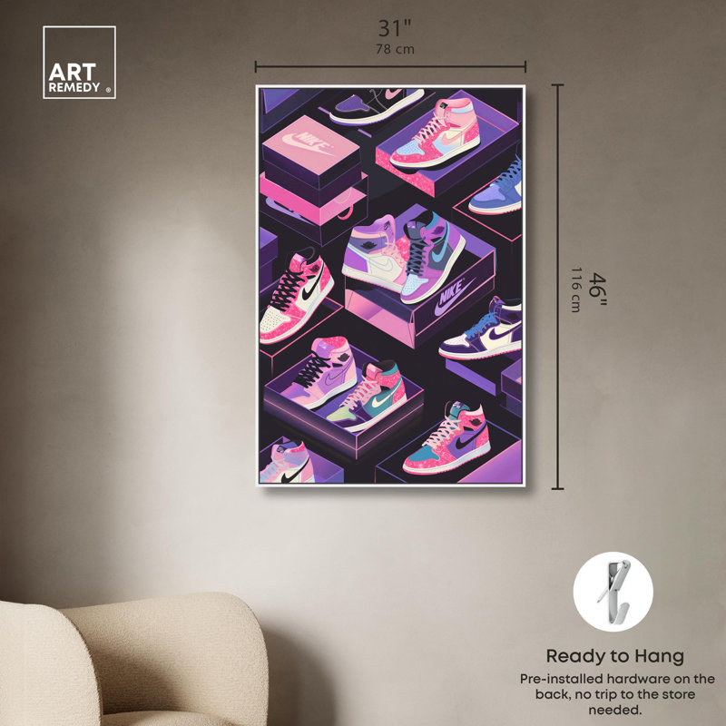 «Neon Pastels Sneakers» par Art Remedy, H 46 po x l 31 po, Cadre flottant blanc