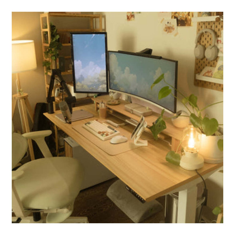 Standing Desk, Woodgrain, 52" H x 48" W x 30" D, White