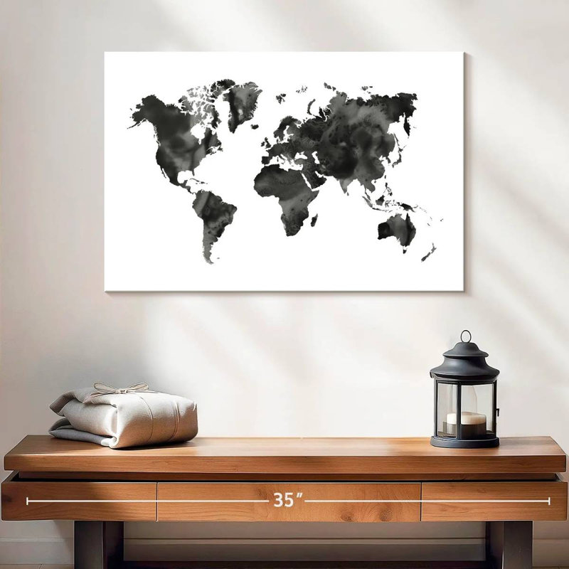 Carte du monde à l'aquarelle Aliaz - noir, H 16 po x l 24 po