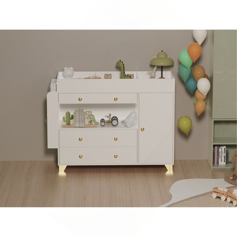 Commode à langer avec plateau large, 3 tiroirs, commode blanche