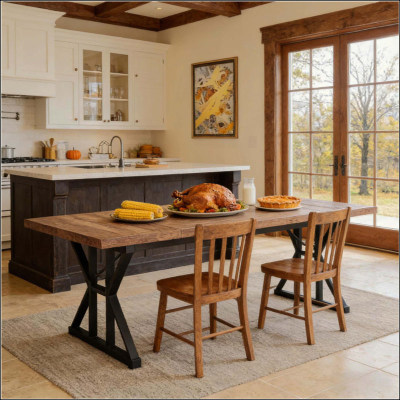 Kitchen Table,Dining Table,Industrial Executive Table, Walnut, Black