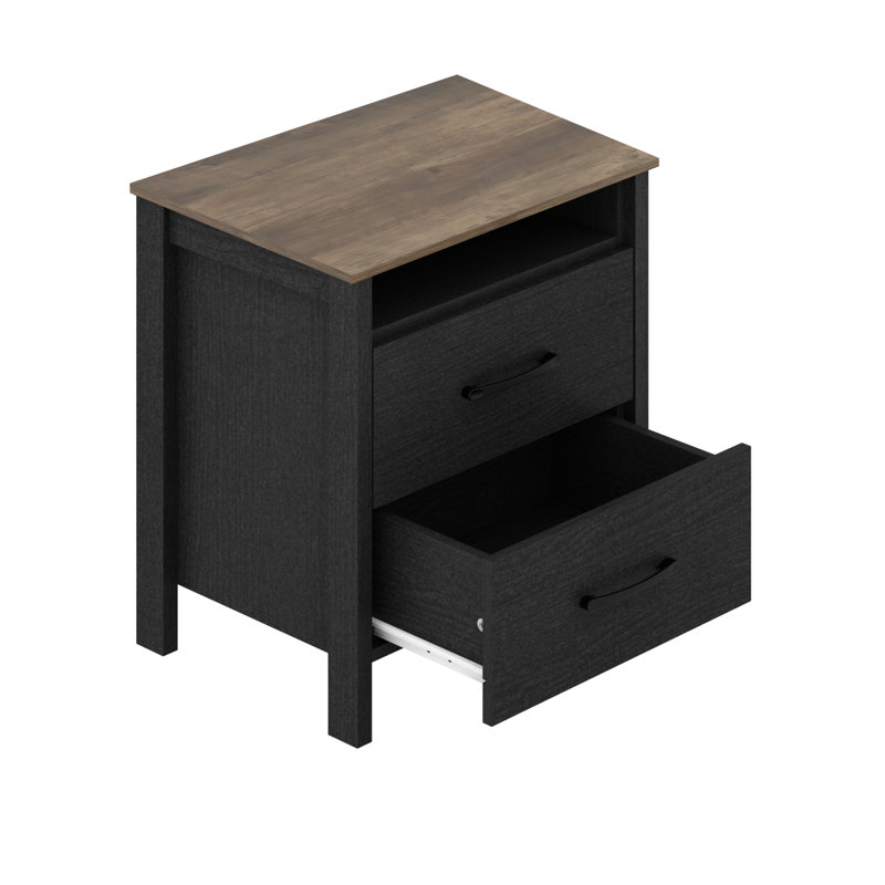 Pruitt 22.7" 2 Drawer Nightstand, Black Oak/Knotty Oak, Set of 2