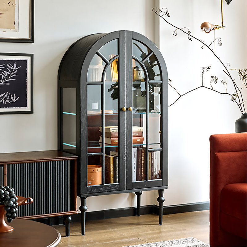 27.56"Black Style Creative Solid Wood Red Oak Bookshelf