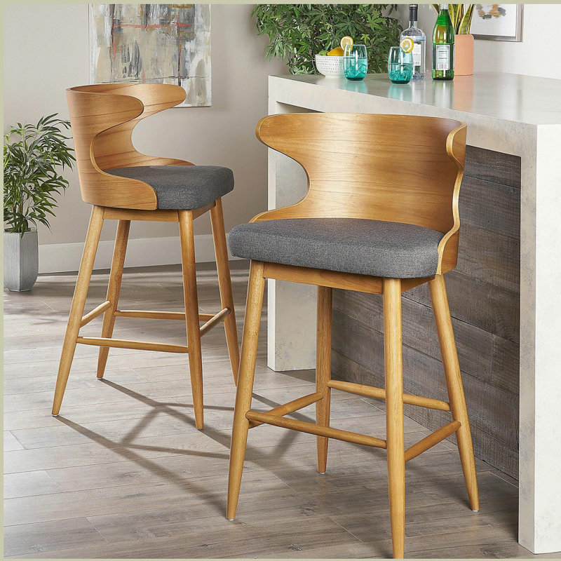 Tabourets de bar modernes rembourrés (gris anthracite et naturel, ensemble de 2)