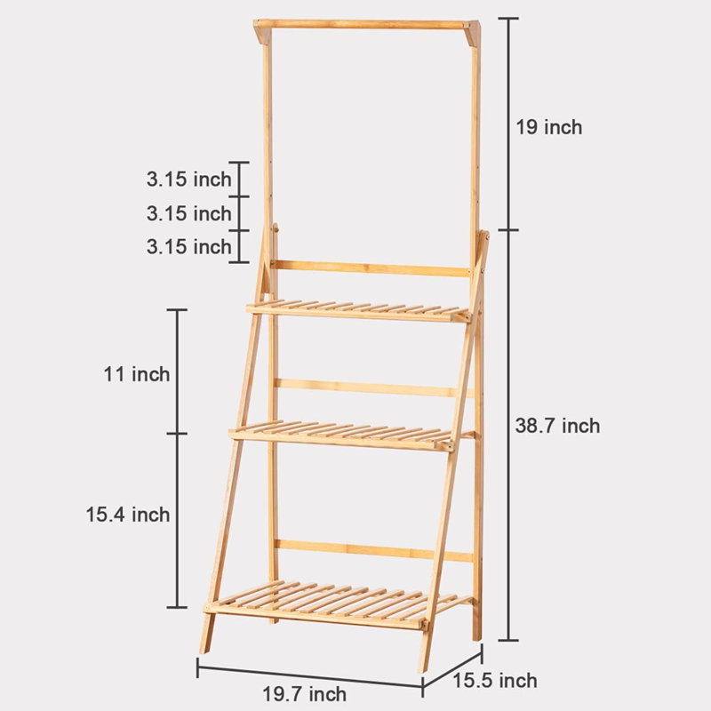 Bamboo 3-Tier Hanging Plant Stand Planter Shelves Flower Pot Organizer Rack Folding Display Shelving Plants Shelf Unit Holder