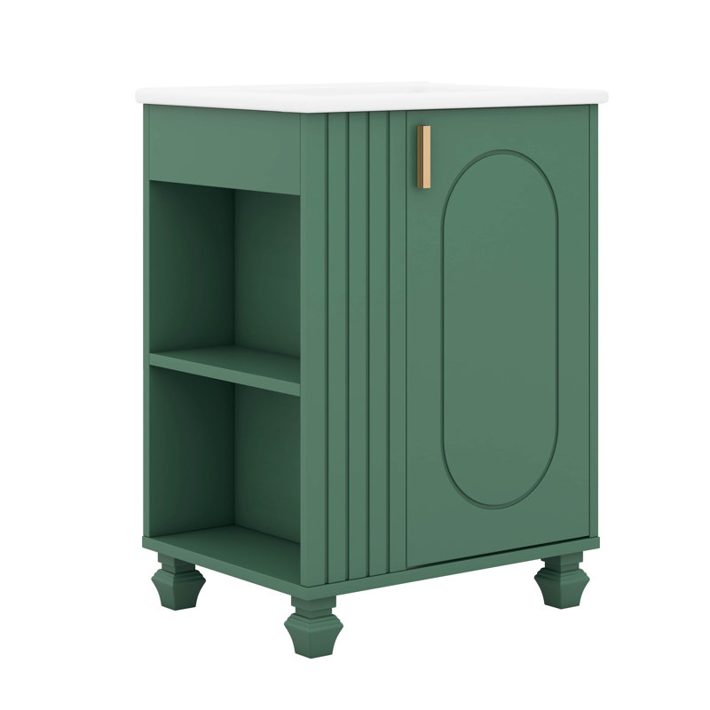 Meuble-lavabo 24 po avec lavabo, armoire de salle de bain avec tablette de porte, rangement latéral ouvert, Vert