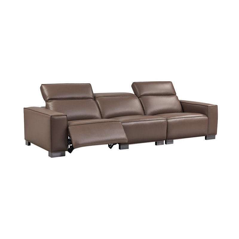 Canapé brun en cuir véritable avec cadre USB, Brun, Brun