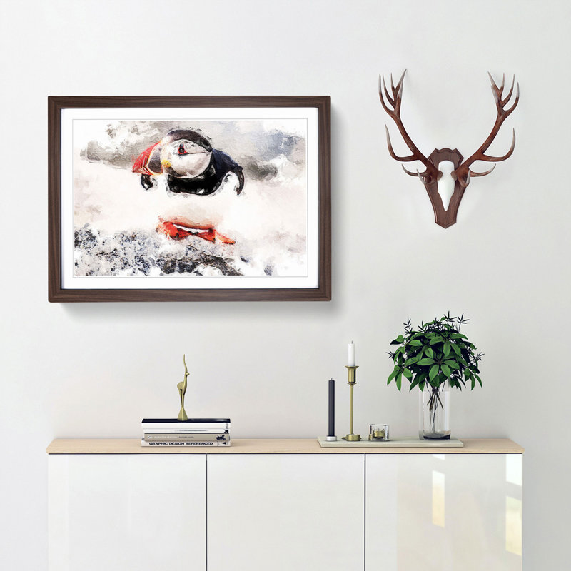 Atlantic Puffin - Framed Print, 45cm H x 63cm W x 2cm D, Walnut Framed