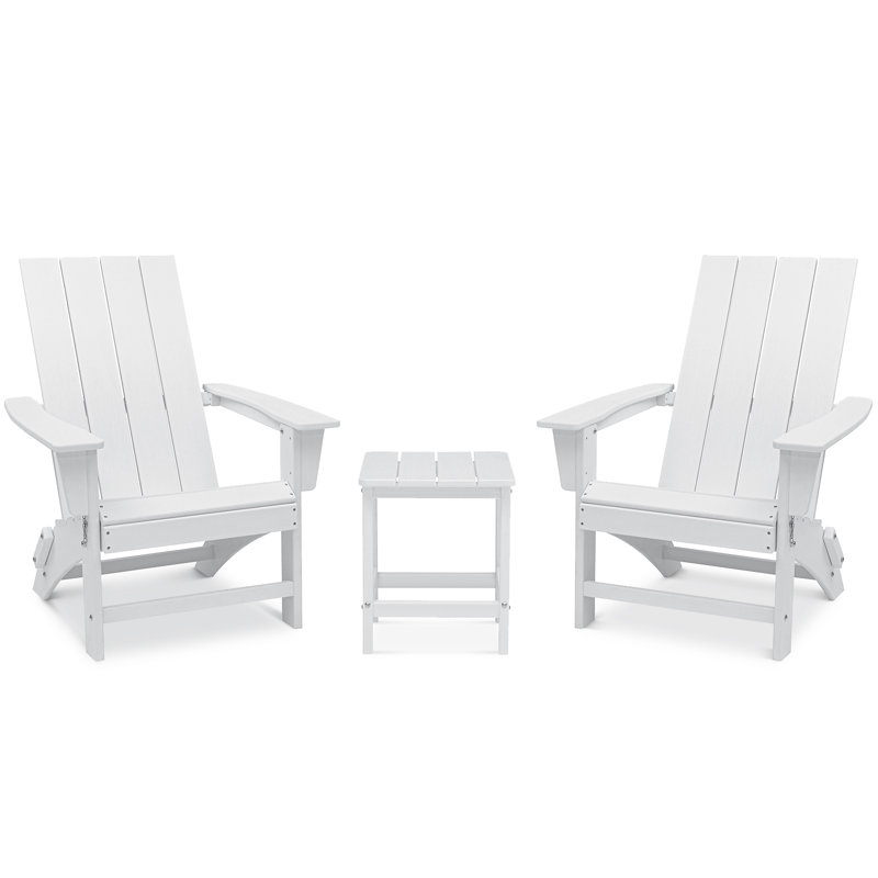 Catelynn HDPE Folding Adirondacks Chairs with Table (2 Chairs and 1 Table), White