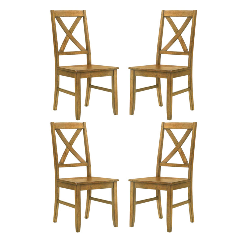 Oaklyn Rustic Solid Wood Dining Chair Set, Light Oak, 4