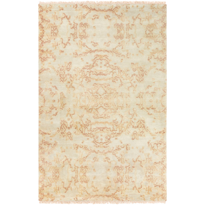 Tapis de zone kaki à la main oriental noué la Marina, Rectangle 6 pi x 9 pi