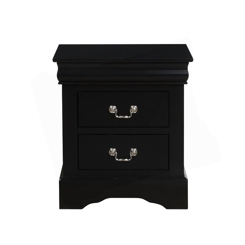 2 Drawers Wooden Nightstand In Black Finish, Black