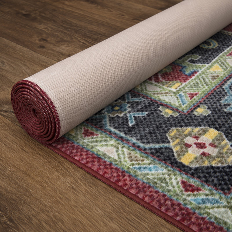 Lyanne Washable Non-Slip Red Area Rug, Rectangle 2'7" x 9'