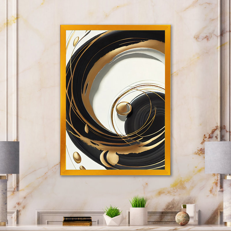 Gold Glamour Circle II - peinture sur toile, Impression dorée sur toile encadrée, H 32 po x l 16 po x P 1 po