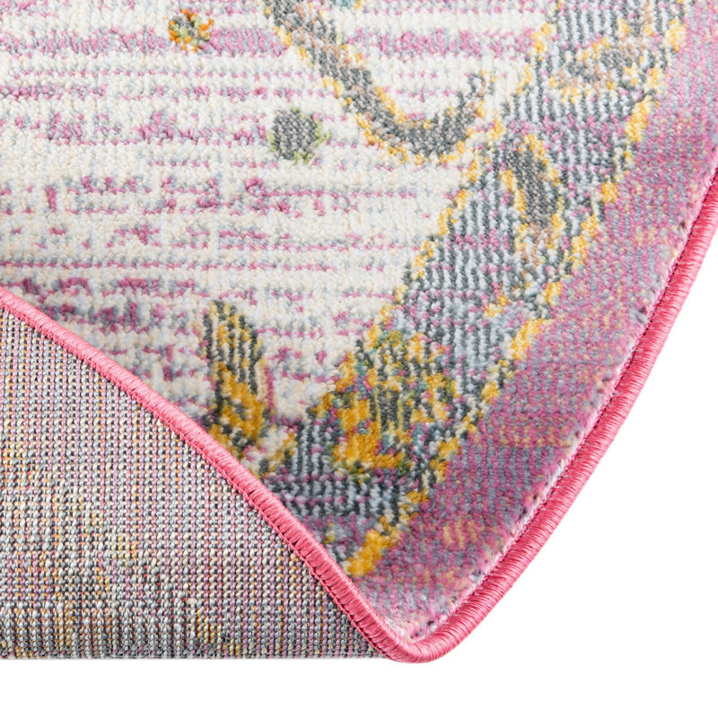 Tapis oriental rose / ivoire / bleu sarcelle / jaune Haefner, Ovale 8 pi 2 po x 10 pi