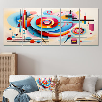 «Blue and Pink Abstract Geometric Vision III - Abstract Geometric», toile d'art 5 pièces