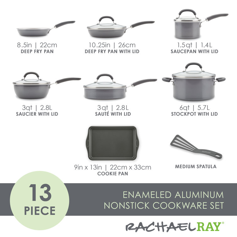 Rachael Ray Create Delicious Aluminum Nonstick Cookware Set, 13 Piece - Light Blue Shimmer
