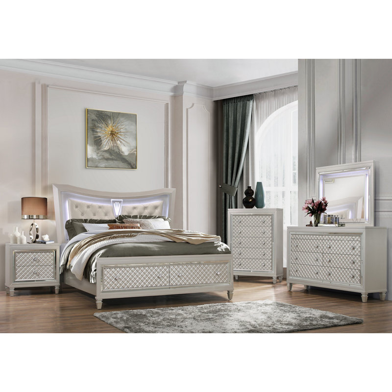 Commode double 8 tiroirs en bois massif avec miroir Gatica