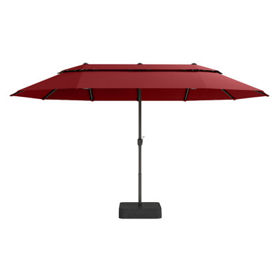 15 Ft X 9 Ft Rectangular Market Umbrella With Base Included, 2-Tier Double-Sided Outdoor Market Rectangle Umbrella