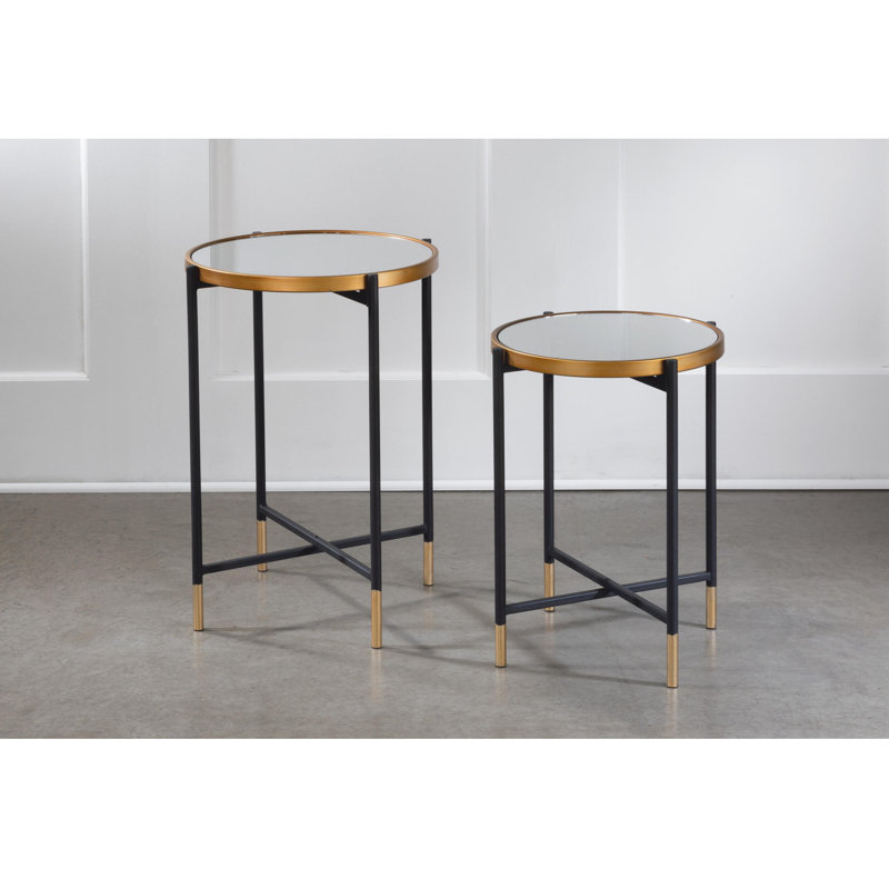 Mirrored Glass Top End Table Set