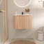 Meuble-lavabo mural de 24 po avec lavabo au design incurvé, finition en bois texturé ondulé, marbre de culture intégré intégré, meuble-lavabo flottant moderne pré-assemblé avec tiroir à fermeture en douceur-390780316