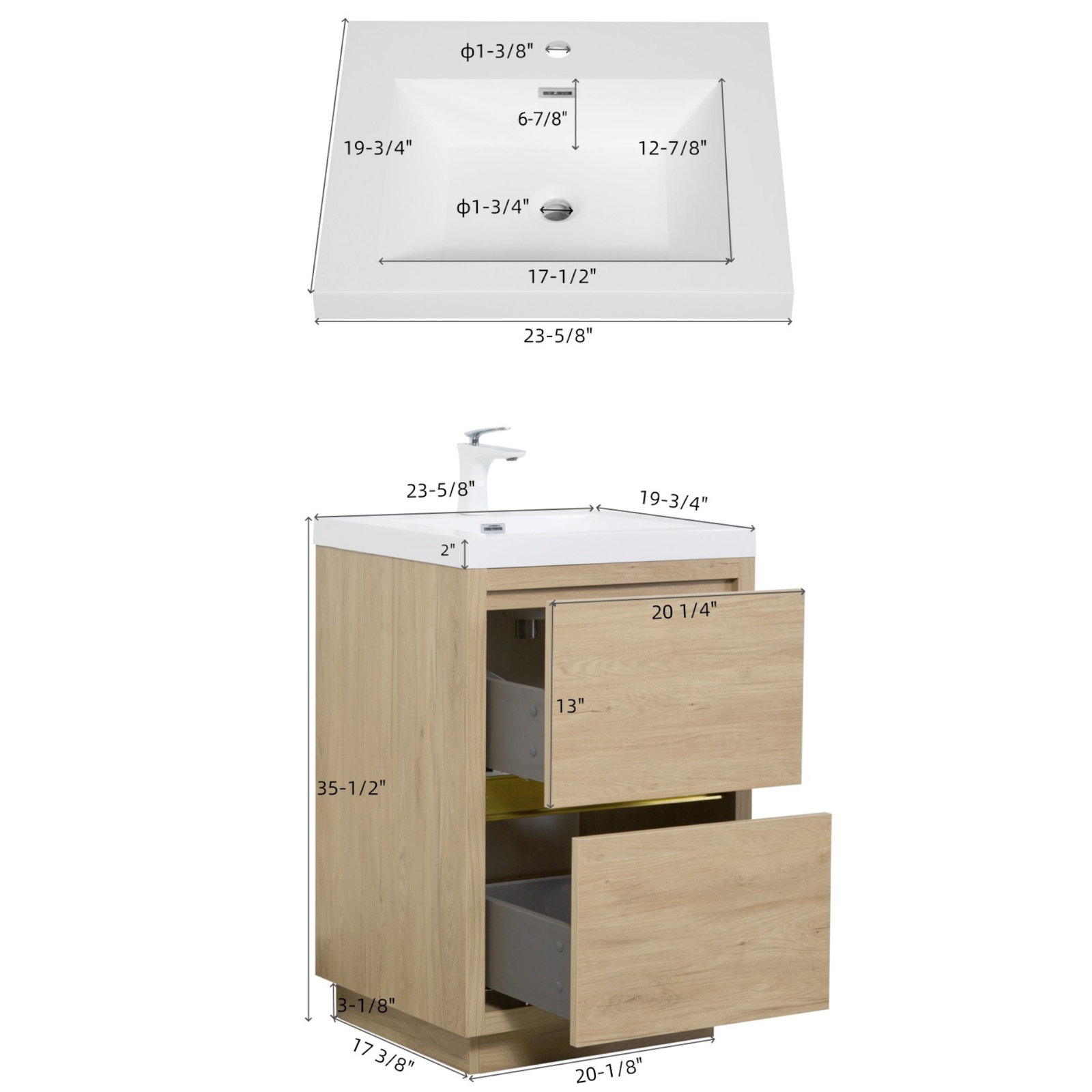 Beira 24" Single Bathroom Vanity, Oak