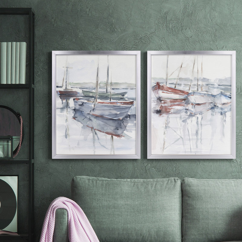 «Watercolor Harbor Study I», ensemble de 2 reproductions d'art sur toile encadrées
