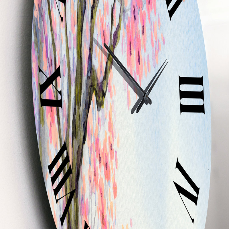 Bel oiseau rose sur une branche en fleurs II - Horloge murale traditionnelle, Petit