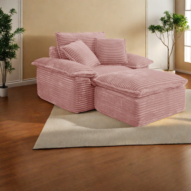 Fauteuil à compression, fauteuil modulaire en velours côtelé rose, salon moderne