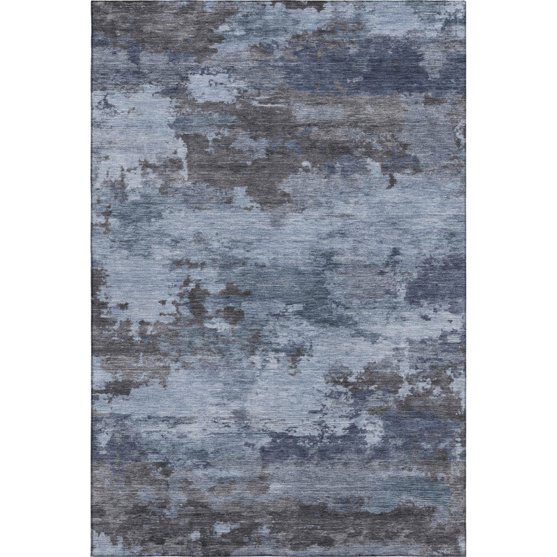 Premium Machine Washable Mayfield AMF2075 Abstract Rug, Blue, 9' x 12'