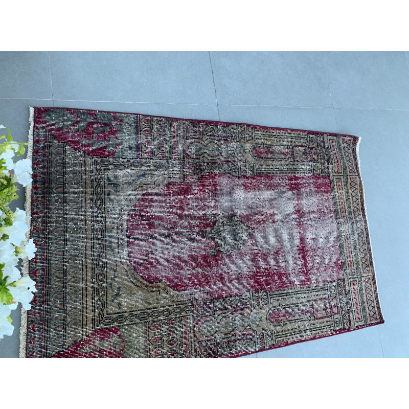 Tapis turc antique Oushak marron - élégance rétro pour la cuisine et le salon