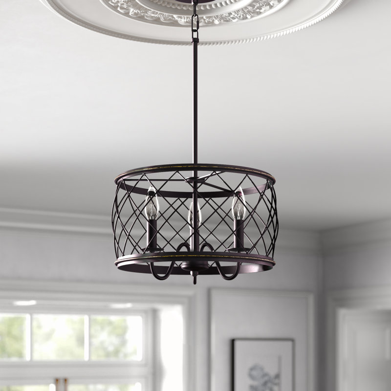 Luminaire suspendu tambour 3 lumières Ryne, Bronze palladien
