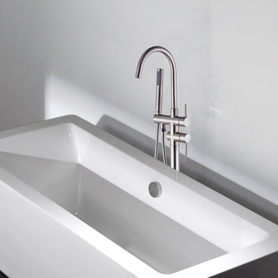 Double Handle Floor Mounted Freestanding Tub Filler With Handshower