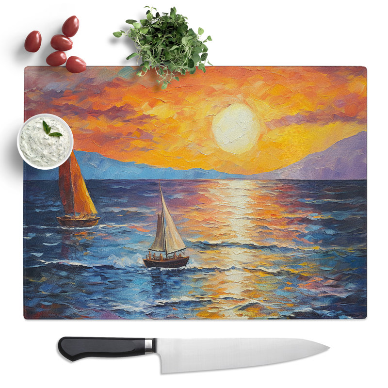 Seascape Expressionism  Glass Chopping Board