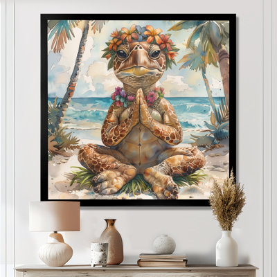 Tortue de mer méditant sur la plage de Waikiki I - Tortue, art mural animal