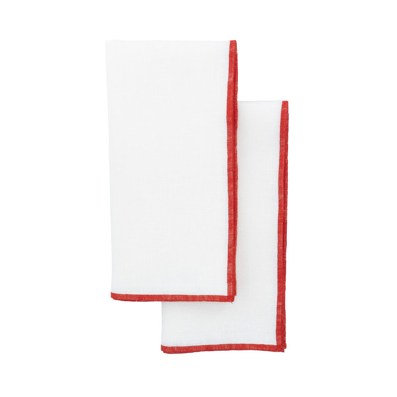 Serviette en lin 20 "Stitch Edges, Blanc / Rouge