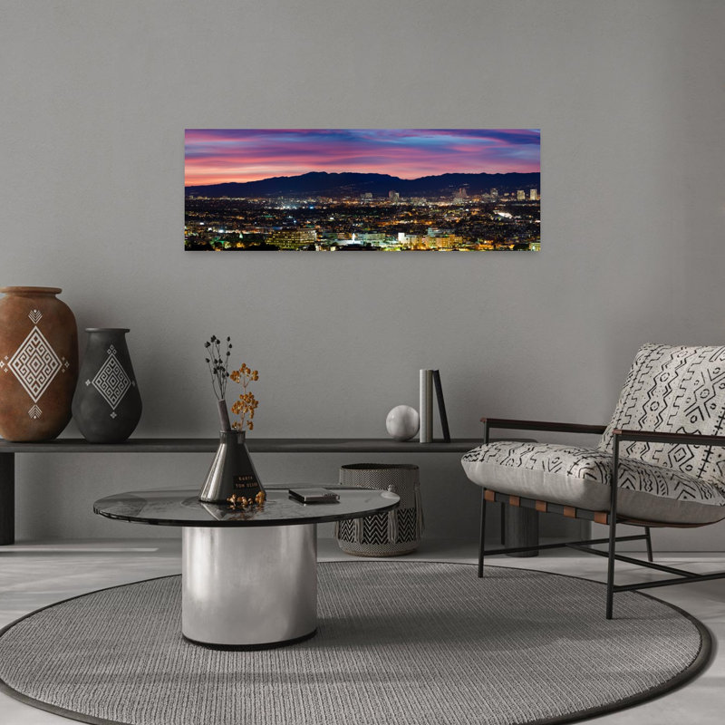High Angle View Of A City At Dusk Culver City Santa Monica Mountains West Los Angeles Westwood California USA by Scott M. Tansey - Wrapped Canvas Panoramic Print
