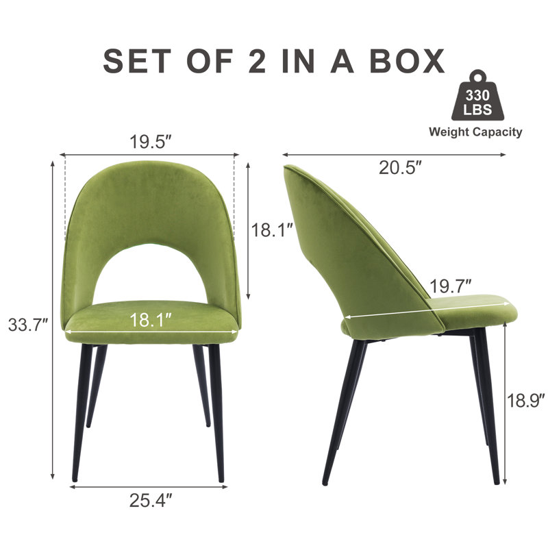 Chaise rembourrée moderne en velours courbé, Vert
