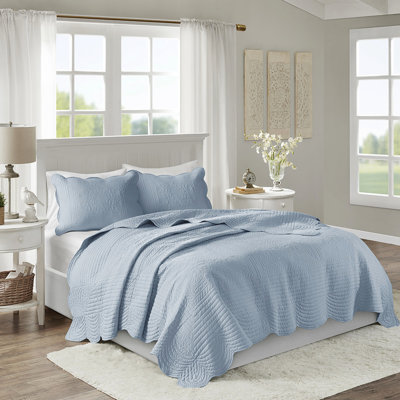 Ensemble de courtepointe pour lit double / grand lit 3 pièces avec bordure festonnée - matériau en microfibre, rembourrage 90% coton, preuve, lavable, décoration de charme champêtre, facile à nettoyer, chic